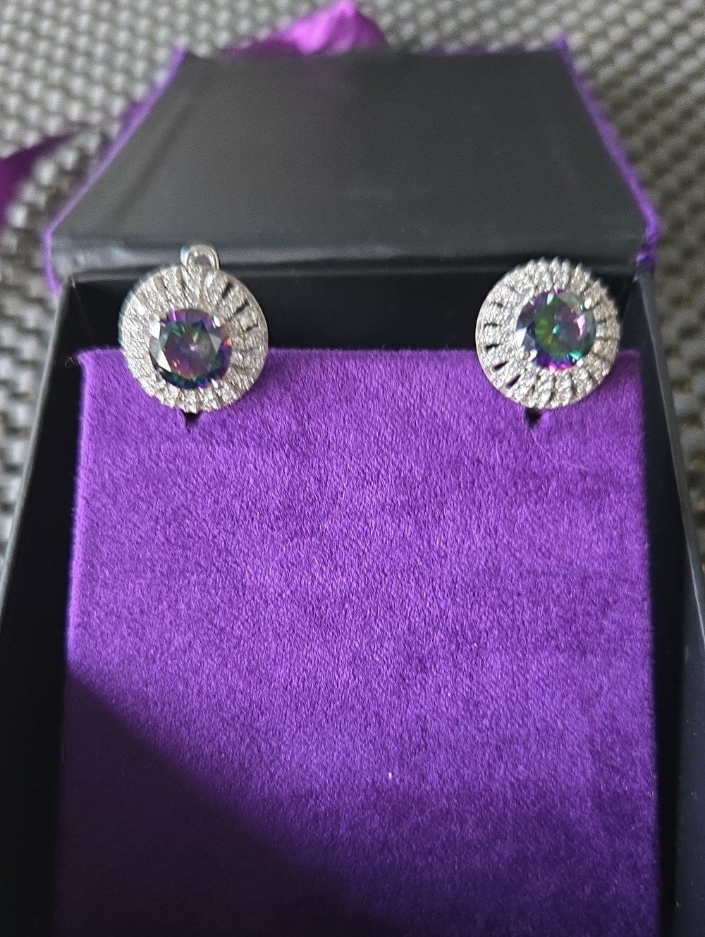 925 Sterling Silver Mystic Topaz Halo Stud Earrings .